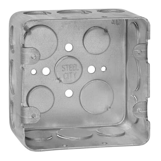 2G4D-1/2-3/4 Steel City Drawn Style Outlet Box, Steel, 30.3 cu-in Capacity, 2 Gangs, (2) Outlets, (17) Knockouts, 4 in H x 4 in W x 2-1/8 in D
