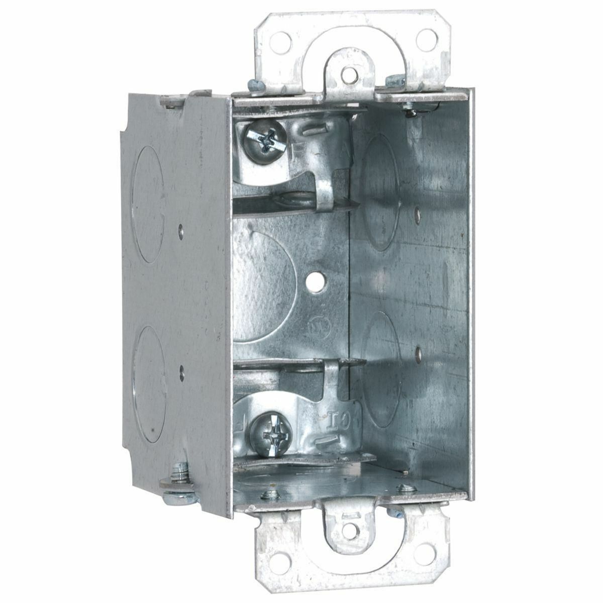 570RAC Gangable Switch Box, Steel, 14 cu-in Capacity, 1 Gangs, 1 Outlets, 11 Knockouts, 2 in H x 4.22 in W x 2.75 in D