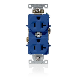 C5362-BU Duplex Heavy Duty Indented Face Self-Grounding Straight Blade Receptacle, 125 V AC, 20 A, 2 Poles, 3 Wires, Blue