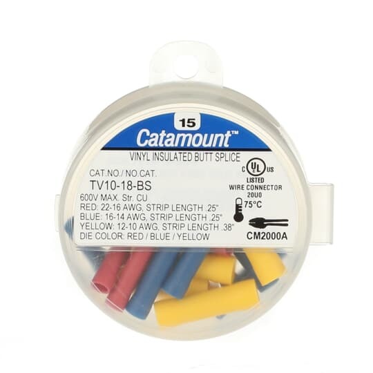 TV10-18-BS Catamount Insulated Butt Splice Kit, Copper, Blue/Red/Yellow