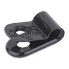 Plain Edge Cable Clamp, Black Nylon 6.6 for Temperatures up to 85 Degrees Celsius (185 F), Width of 9.53mm (0.375 Inches), Thickness of 1.27mm (0.50 Inches), Hole Diameter of 4.3mm (0.170 Inches), #8 Screw Mounting with Closed Diameter of 4.7mm (0.187 Inches), Bulk Pack