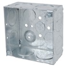 Square Box, 30.3 Cubic Inches, 4 Inch Square x 2-1/8 Inches Deep, 1 Inch Knockouts, Pre-Galvanized Steel, Welded Construction, For use with Conduit, pack of 25, for Retail