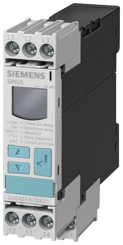 3UG4614-1BR20 Digital Phase Sequence Monitoring Relay, 160 to 690 V AC, 3 Pin, DPDT Contact