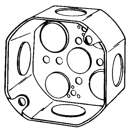 4O-3/4 Octagon Box, Steel, 15.5 cu-in Capacity, 9 Knockouts, 1-1/2 in D