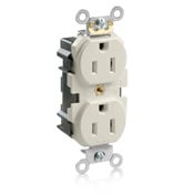 M5262-ST Lev-Lok 1-Phase Duplex Heavy Duty Straight Blade Receptacle, 125 V AC, 15 A, 2 Poles, 3 Wires, Light Almond