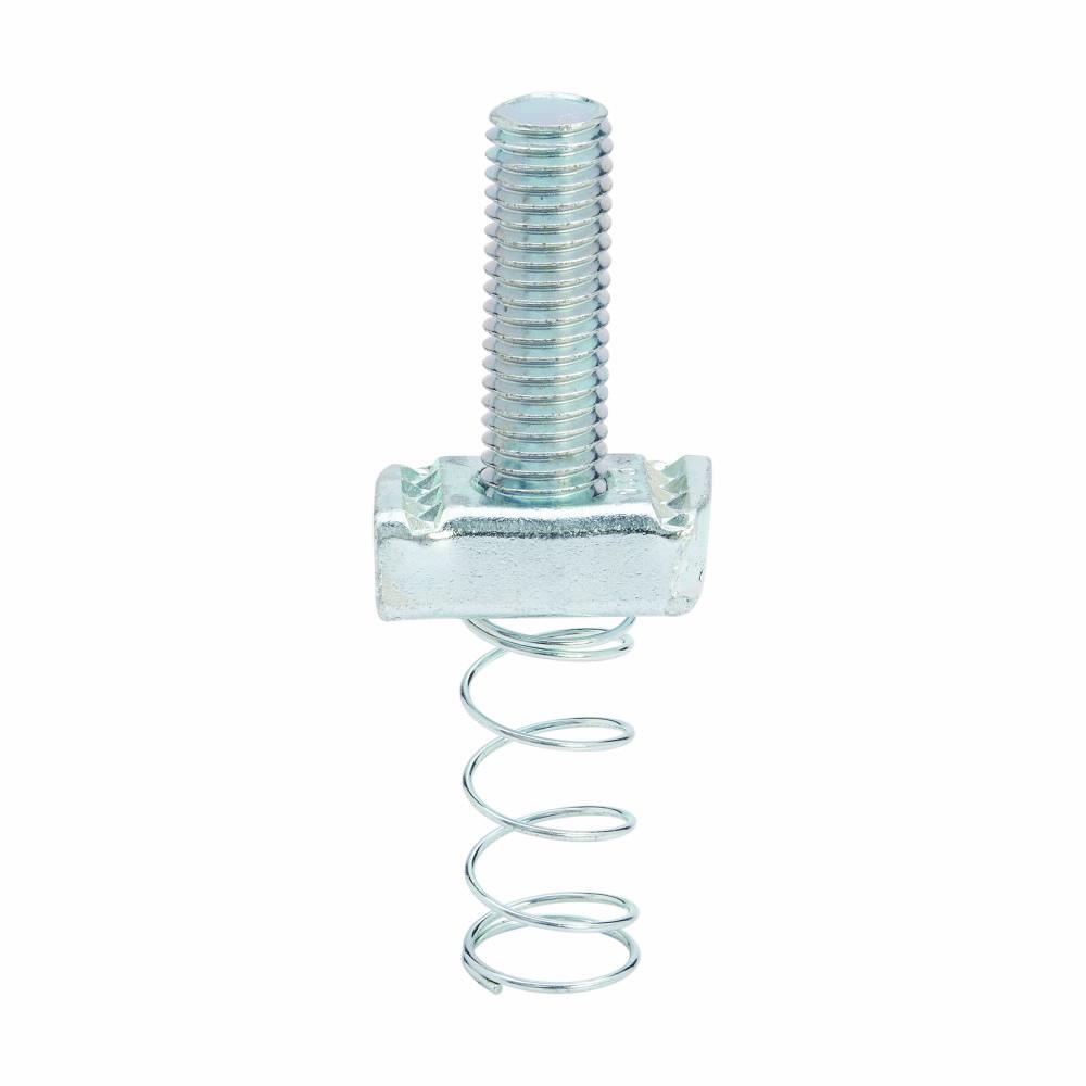 SN228-1ZN Stud Nut With Spring, 3/8-16 Thread, 1 in L Stud, 3/8 in THK, For Use With B22, B24, B26, B32 Size Channel, BF Channel Nuts and Strut Fittings, Steel