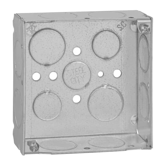 52151-3/4-W Steel City Outlet Box, Steel, 21 cu-in Capacity, (1) Outlets, (13) Knockouts, 4 in H x 4 in W x 1-1/2 in D