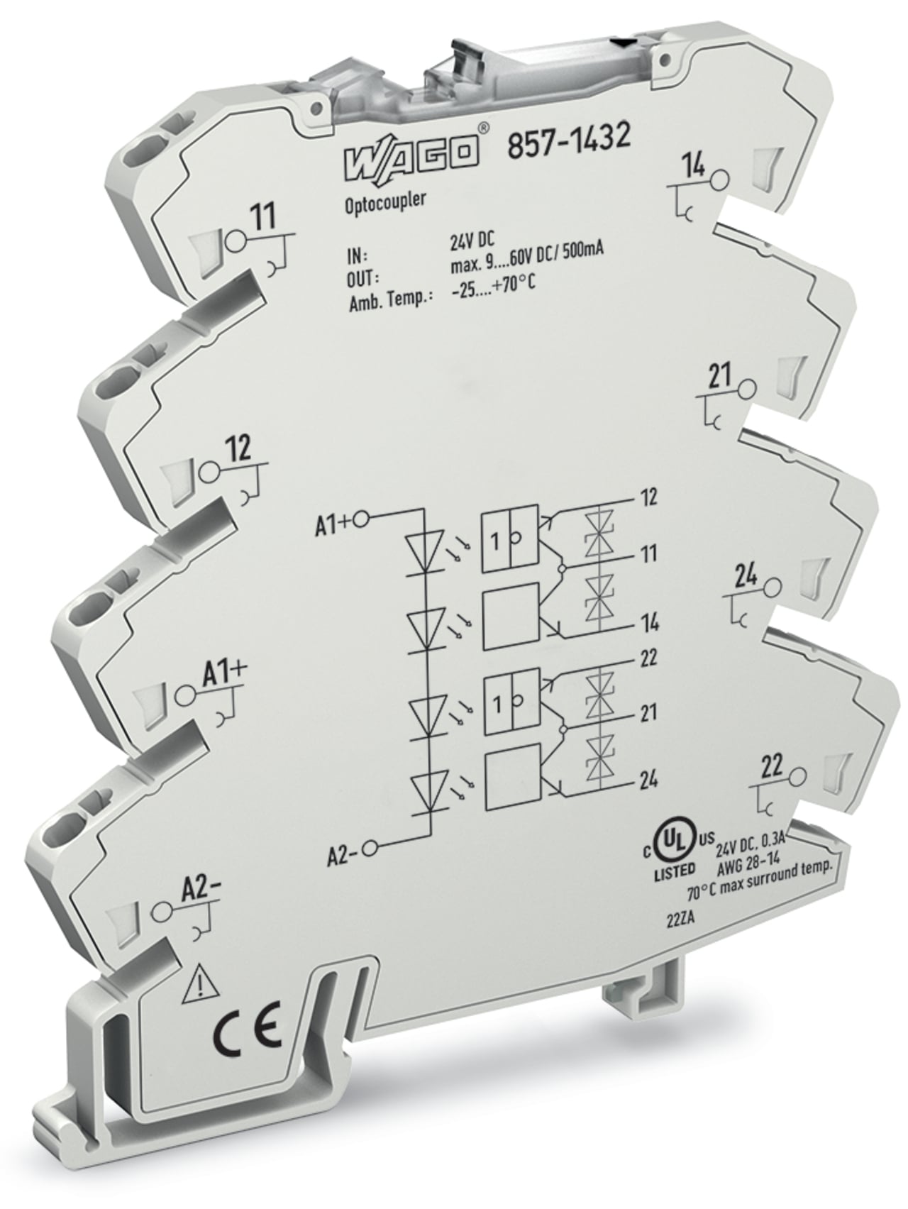 857-1432 857 2-Port Optocoupler Module, 0.5 A, 24 V DC V Coil