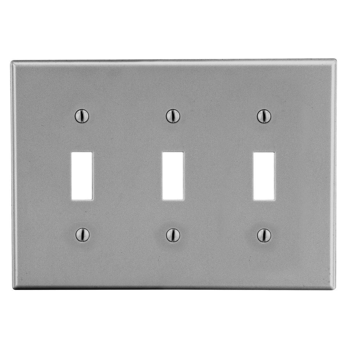 PJ3GY Mid-Size Non-Metallic Wall Plate, 3 Gangs, 6.75 in W x 4.88 in H, Polycarbonate Thermoplastic, Gray