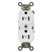 WBR15-W 1-Phase Duplex Heavy Duty Self-Grounding Weather Resistant Straight Blade Receptacle, 125 V AC, 15 A, 2 Poles, 3 Wires, White
