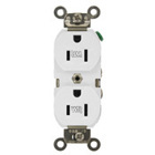 15 Amp, 125 Volt, Wide Body Duplex Receptacle, Industrial Grade, Self Grounding, Weather Resistant, White
