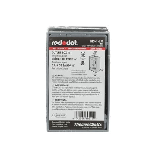 IH3-1-LM Red Dot Universal Weatherproof Box With Mounting Lug, Die Cast Aluminum, 19 cu-in Capacity, 1 Gangs, 3 Outlets, 4-9/16 in L x 2-13/16 in W x 2 in D