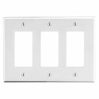 Hubbell Wiring Device Kellems, Wallplates and Box Covers, Wallplate,Non-Metallic, Mid-Sized, 3-Gang, 3) Decorator, White
