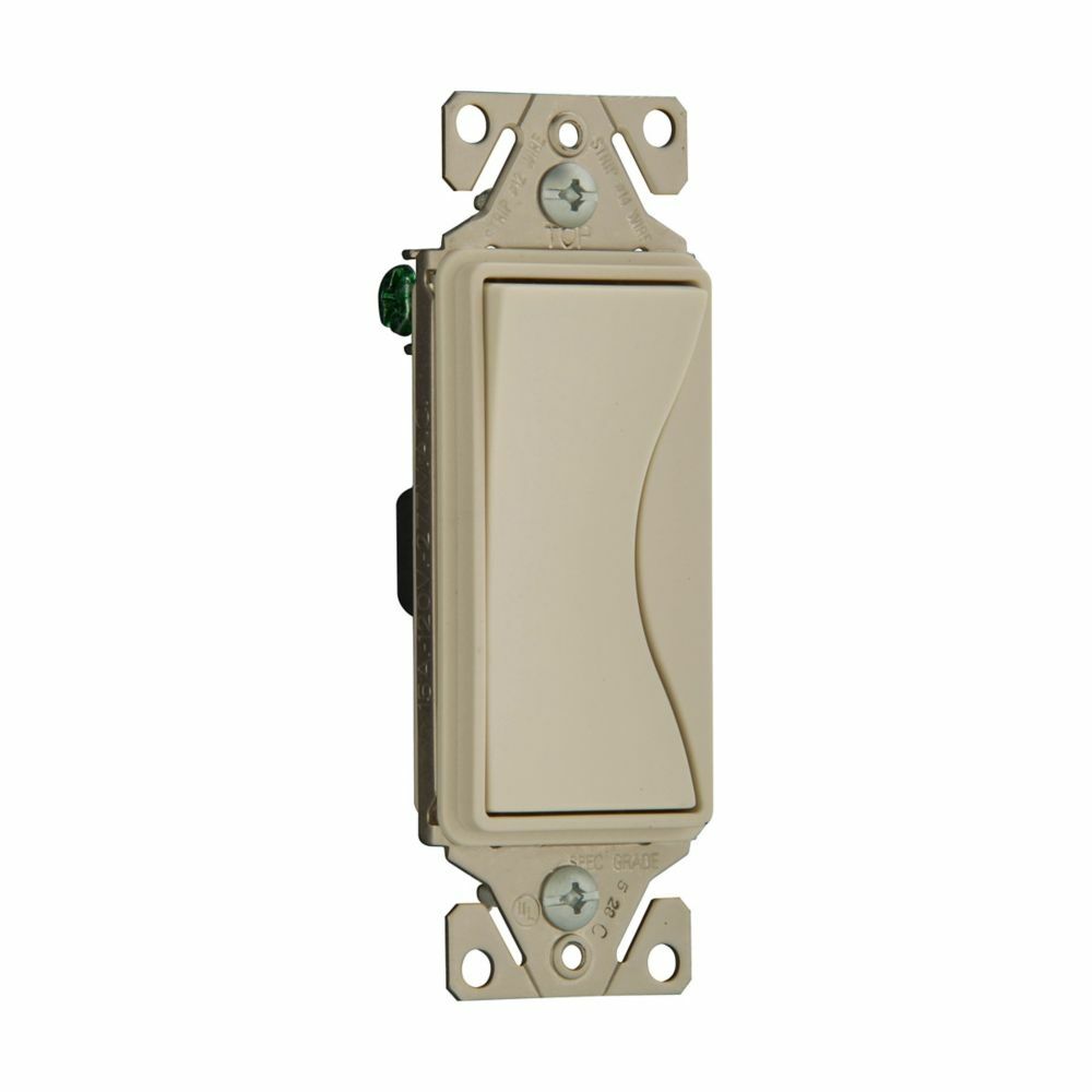 Eaton Aspire designer switch, #12 to 14 AWG, 15A, Residential, 120/277V, Side and push, Desert sand, Fan, LED, INC, FLR, MLV, ELV, CFL, Halogen, Single-pole, Single-pole, Polycarbonate