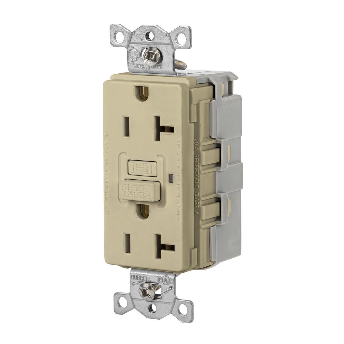 SNAPGF20I Heavy Duty GFCI Receptacle, 125 V AC, 20 A, 2 Poles, 3 Wires, Ivory