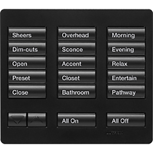 RR-T15RL-MN RadioRA 2 Tabletop Designer Keypad for RA3 Systems, 15-Button with Raise/Lower, All On and All Off, Midnight