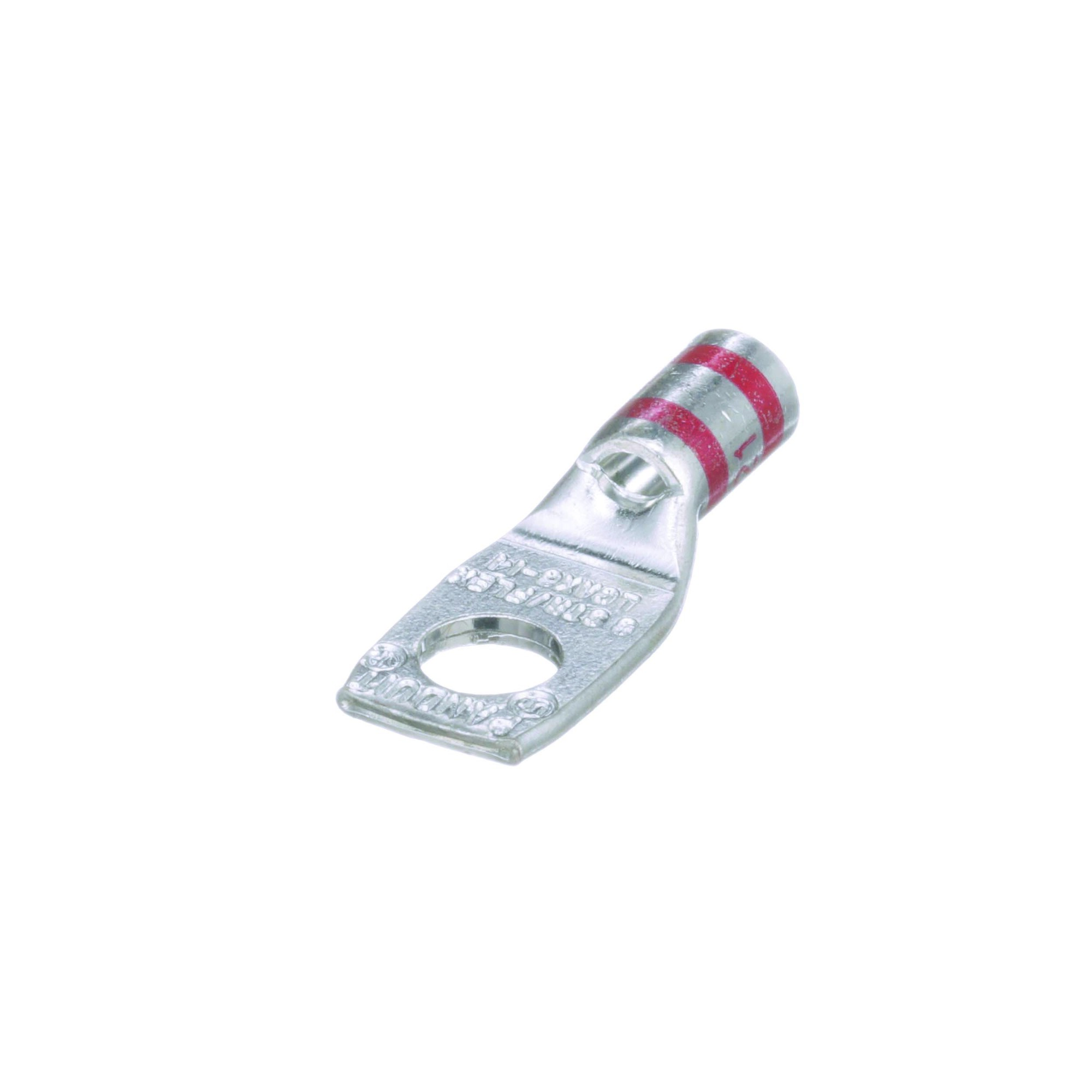 LCAX8-14-L Pan-Lug 1-Hole Compression Connector Lug, 8 AWG Flexible Copper Conductor, Die Code: P21, 1/4 in Stud, Tin Plated Copper