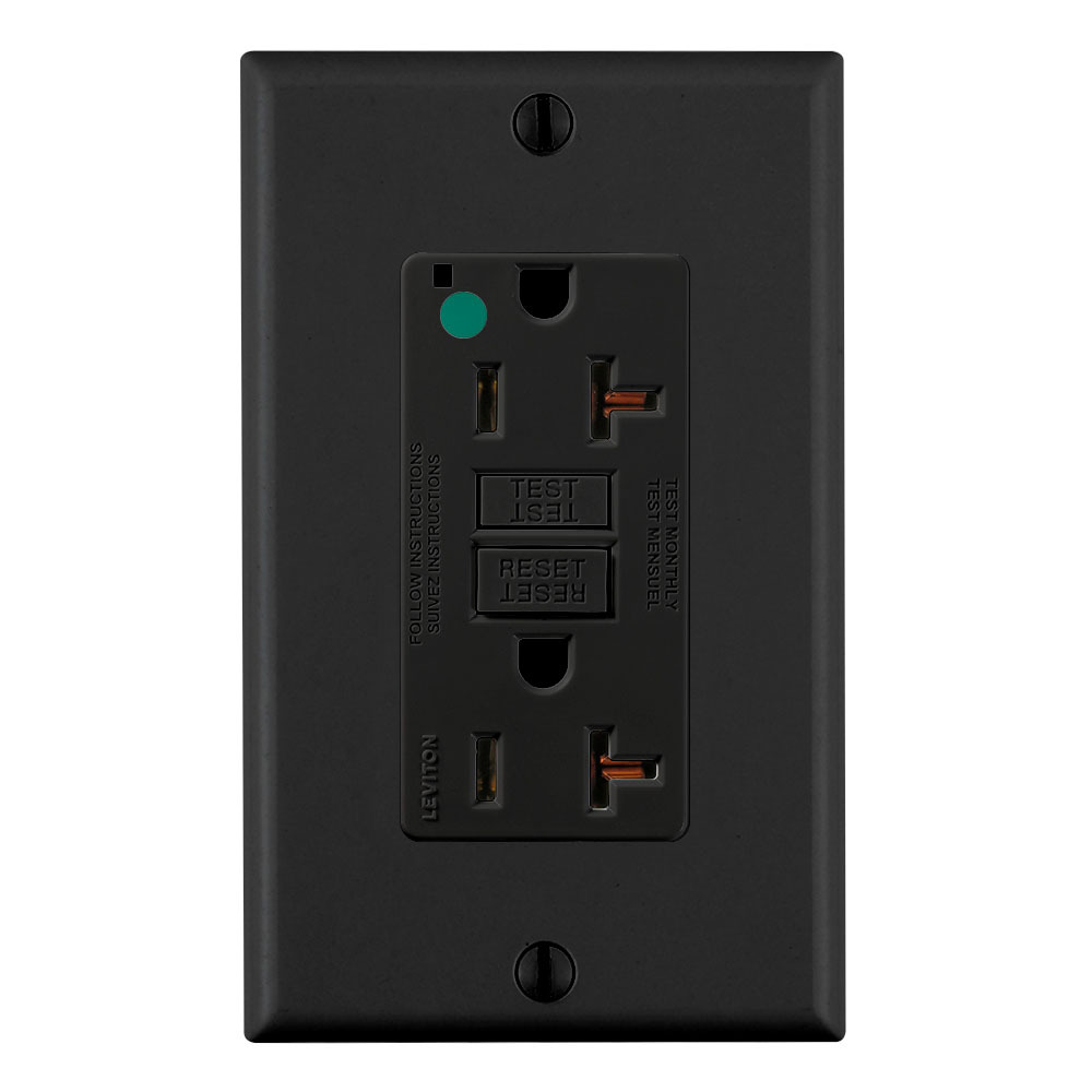 GFNT2-HGE SmartlockPro Slim Duplex Feed Through Non-Tamper Resistant Self-Test GFCI Receptacle, 125 V AC, 20 A, 2 Poles, 3 Wires, Black