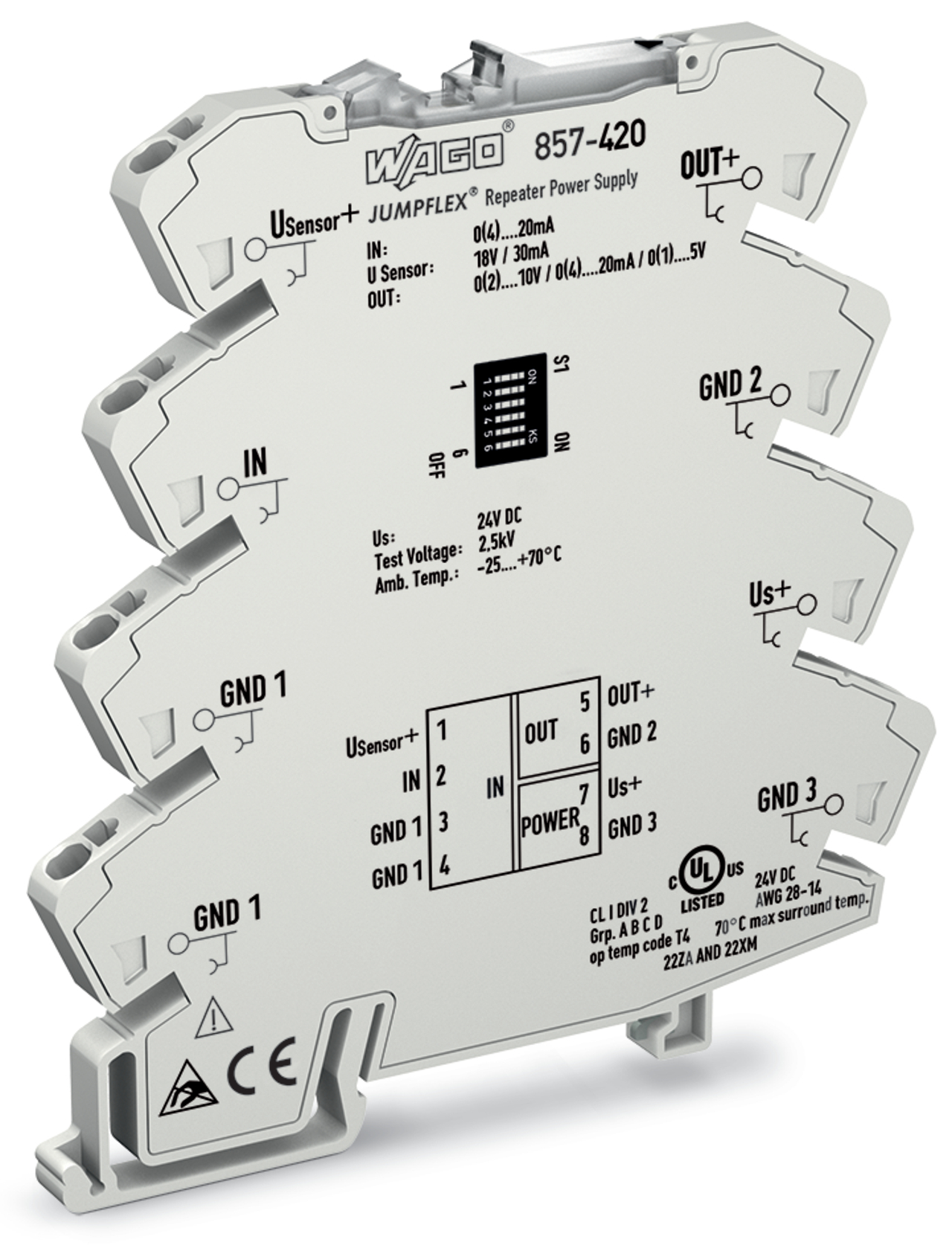 857-420 857 Signal Conditioner Isolation Amplifier, 24 V DC Input, 2 to 10 V Output, 2.5 kV Power Rating