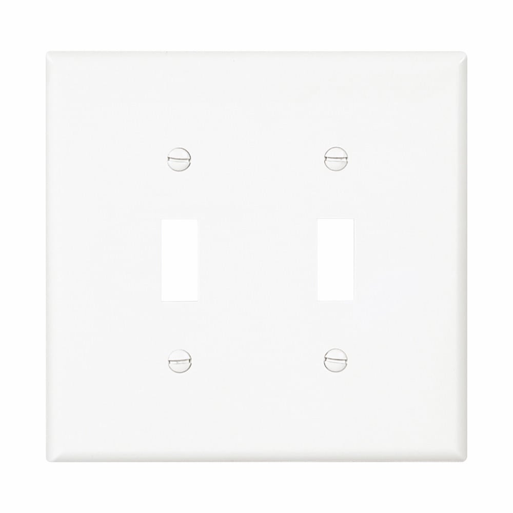 Eaton Toggle wallplate, White, Toggle Cutout, Polycarbonate, Two- gang, Mid-size