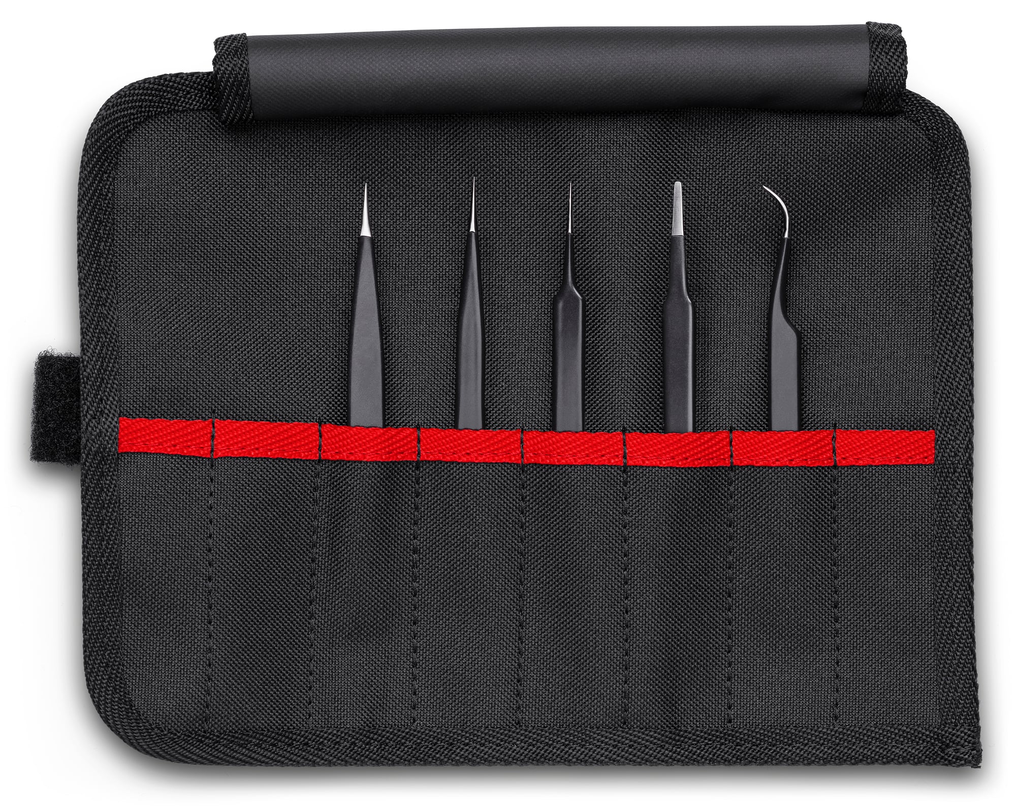 5 Pc Stainless Steel Tweezers Set in Tool Roll-ESD, 7 1/2 in.