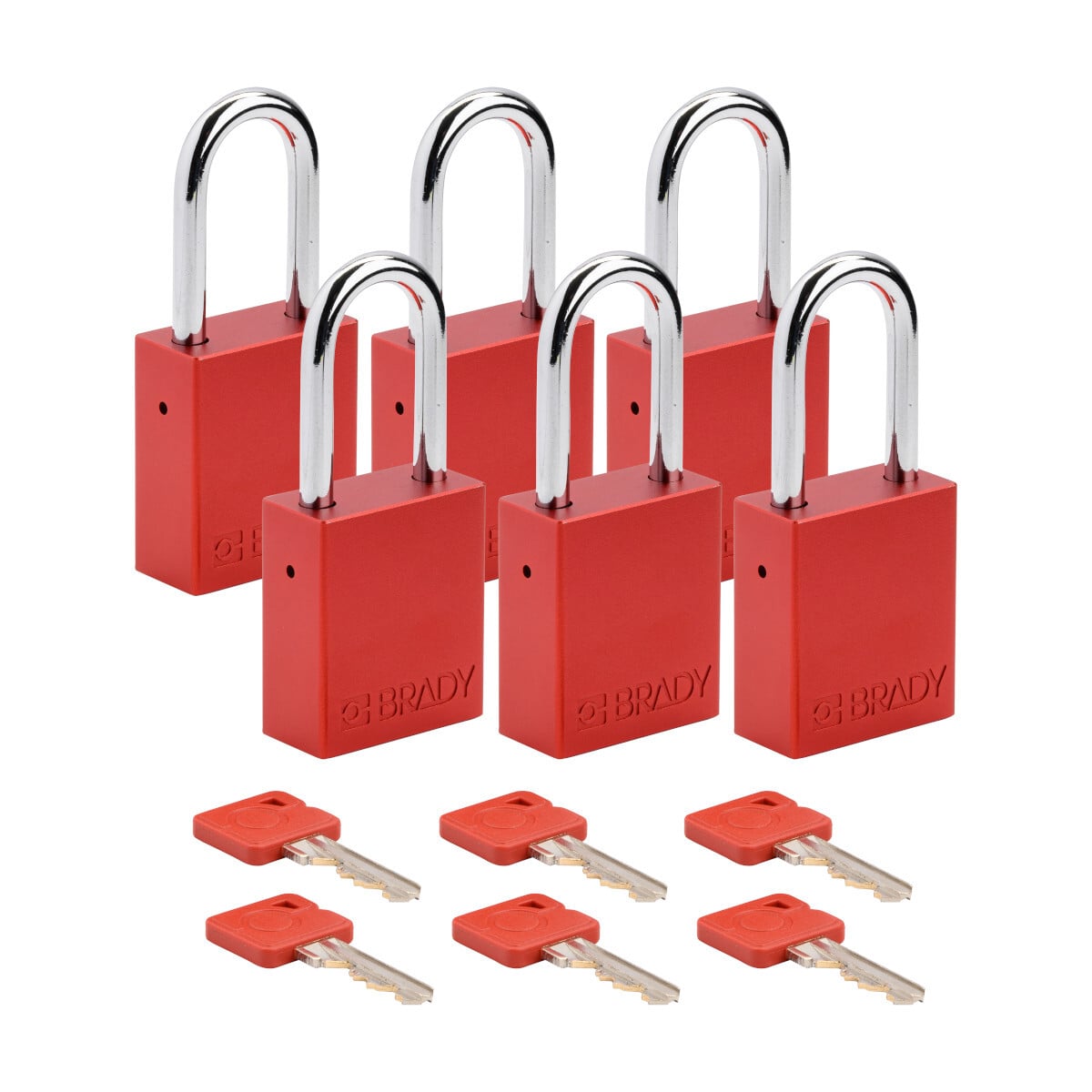 SDAL-RED-38ST-KA6 SDAL Safety Lockout Padlock, Keyed Alike/Master Key, Red, Aluminum Body, 0.244 in Dia Shackle x 1.5 in H x Steel Shackle