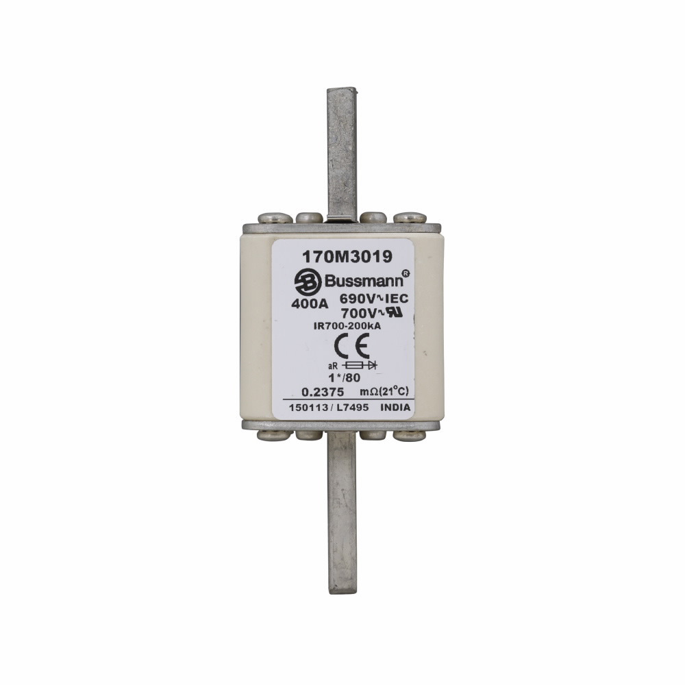 170M3019 Type 80 High Speed Fuse, 400 A, 690 V, 200 kA Interrupt, Class: aR, Square Body