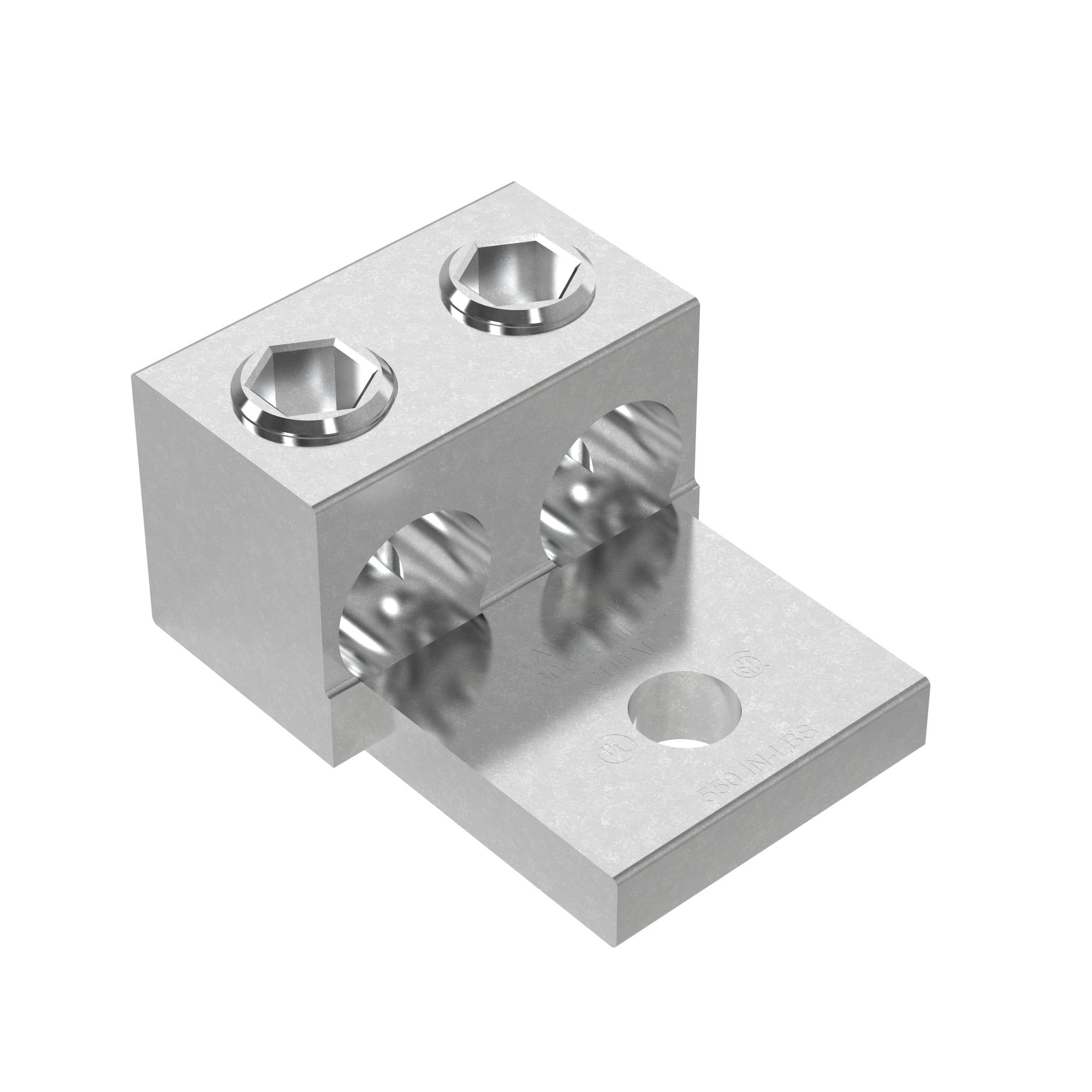 LAM2A600-12-6Y 2-Barrel Mechanical Lug, 2 AWG to 600 kcmil Aluminum/Stranded Copper Conductor, 1/2 in Stud, 1 Bolt Hole, Aluminum
