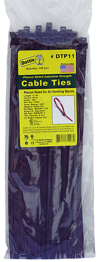 DTP11 Air Handling Cable Tie, 11-1/4 in L x 0.18 in W x 0.052 in THK, Nylon