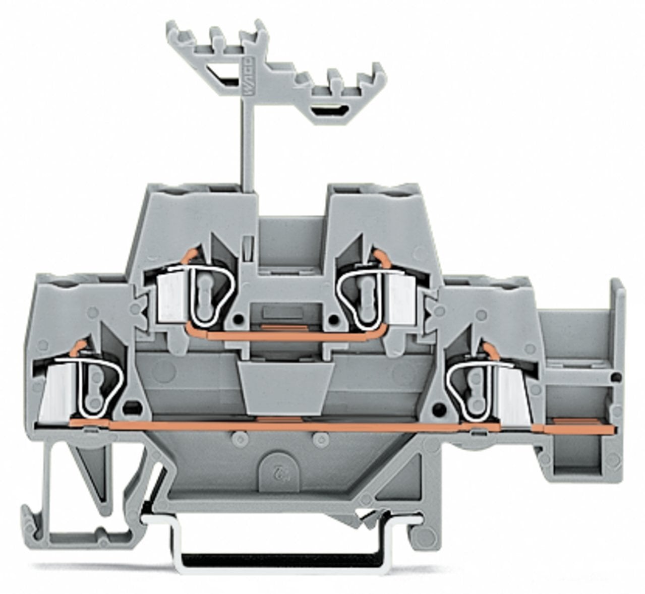 280-520 Double Deck Terminal Block With Additional Jumper Position, 500 V AC, 20 A, 28 to 12 AWG Wire, DIN Rail Mount