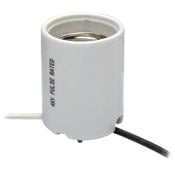 Incandescent Lampholder,porcelain, 4KV Pulse Rated, Mogul Base,1500W-600V, Keyless, Glazed White, With-Lamp Grip Screw Shell, With-Nickel Plated Bronze Center Contact Stamped UL&CSA, Stainless Steel Coil Spring Under Center Contact, Two 12 Inch Black And White Leads,