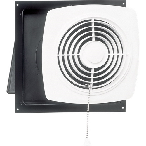 Broan 10-Inch 430 CFM Chain-Operated Wall Ventilation Fan with White Square Plastic Grille, 7.5 Sones