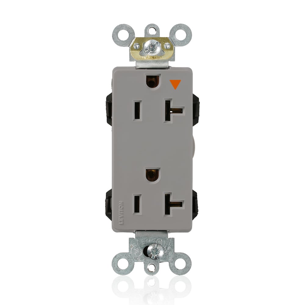 M1636-IGG Decora Plus Lev-Lok 1-Phase Duplex Heavy Duty Isolated Grounding Straight Blade Receptacle, 125 V AC, 20 A, 2 Poles, 3 Wires, Gray
