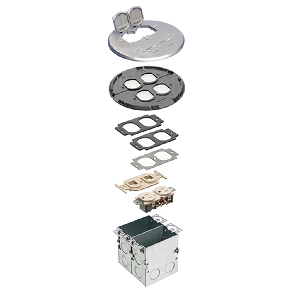 FLB6242NL Combination Floor Box Kit, Plastic/Steel, 2 Gangs