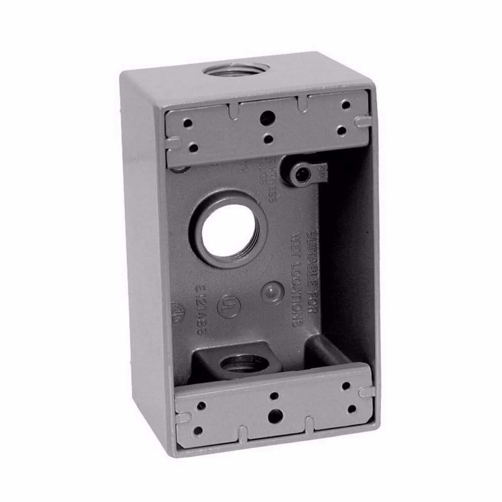 TP7011 Corrosion-Resistant Weatherproof Outlet Box, Die-Cast Aluminum, 18 cu-in Capacity, 1 Gangs, 3 Outlets, 2-7/8 in W X 2 in D X 4-9/16 in H