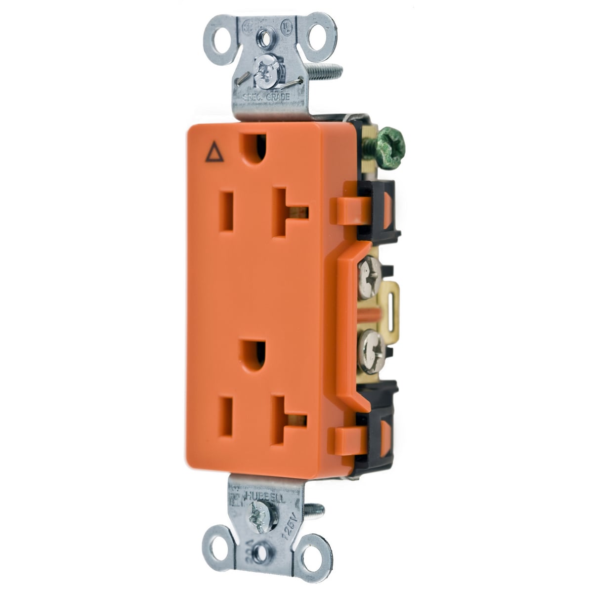 IG20DR 1-Phase Decorator Duplex Isolated Ground Standard Screw Mount Straight Blade Receptacle, 125 V AC, 20 A, 2 Poles, 3 Wires, Orange