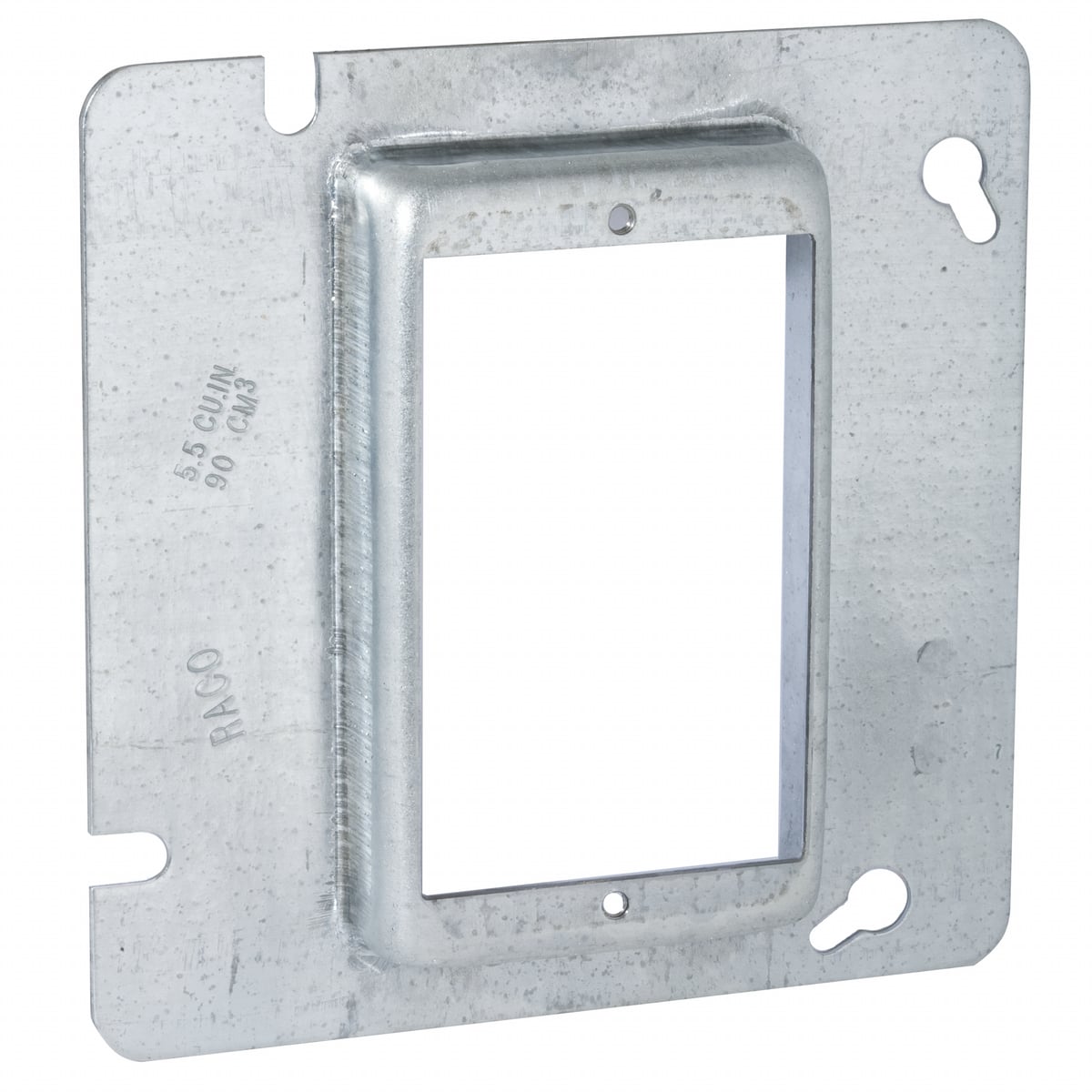 838 1-Device Raised Box Cover, 4-11/16 in L x 4-11/16 in W, Receptacle/Switch Cover, Drawn Steel