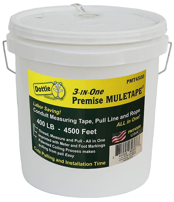 PMT4500 3-in-1 Premise Muletape Conduit Measuring Tape, 400 lb Tensile, 4500 ft L x 1/4 in W