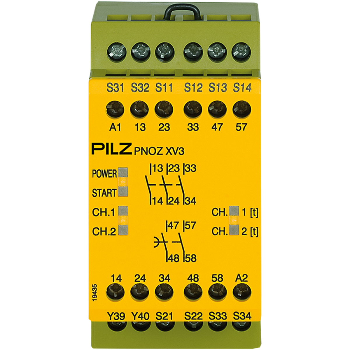 Safety Relay, 1/2-Channel Wiring with/without Detection of Shorts Across Contacts, 3 N/O, 2 N/Ot-d, UB = 24 VDC, 45mm, Screw Terminals Integrated, E-STOP Monitoring, Safety Gates with 2 Delay-on De-Energization Contacts, Release Time 0.5s Fixed