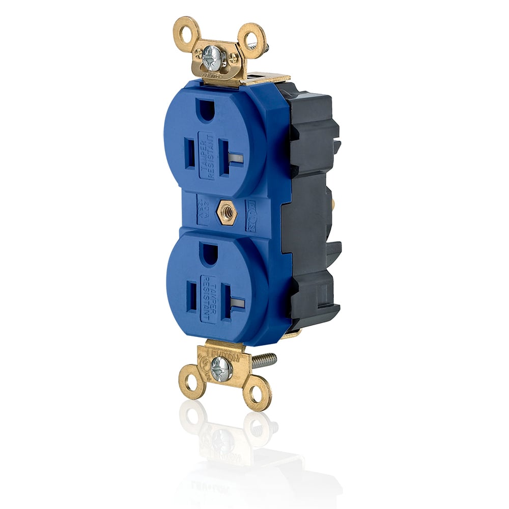 M5362-SG Lev-Lok 1-Phase Duplex Extra Heavy Duty Tamper Resistant Straight Blade Receptacle, 125 V AC, 20 A, 2 Poles, 3 Wires, Brown