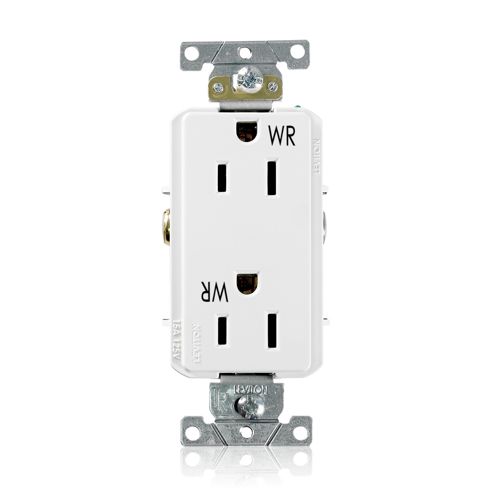 WTD15-W Decora Plus Duplex Heavy Duty Self-Grounding Smooth Face Tamper-Resistant Weather-Resistant Straight Blade Receptacle, 125 V AC, 15 A, 2 Poles, 3 Wires, White