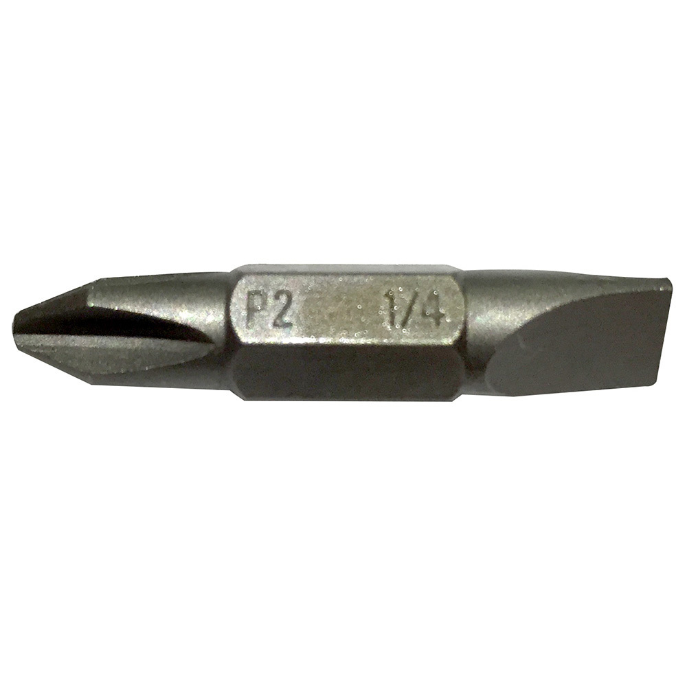 50-32-0200 Replacement Double End Bit, #2, 1/4 in Phillips/Slotted Point, 1.26 in OAL, Gray, Steel