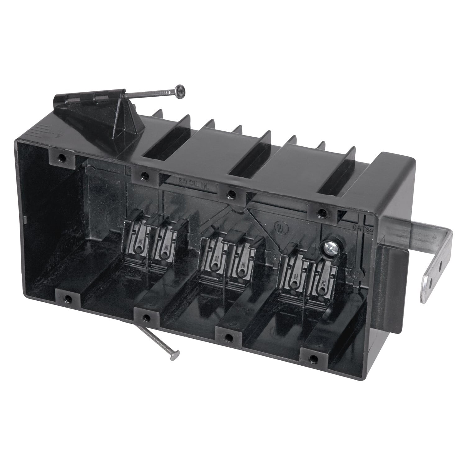 460-SB Carlon Non-Metallic Outlet Box With Cable Clamp, Polycarbonate, 60 cu-in Capacity, 4 Gangs, 3-3/4 in L x 7-9/16 in W x 2-3/4 in D