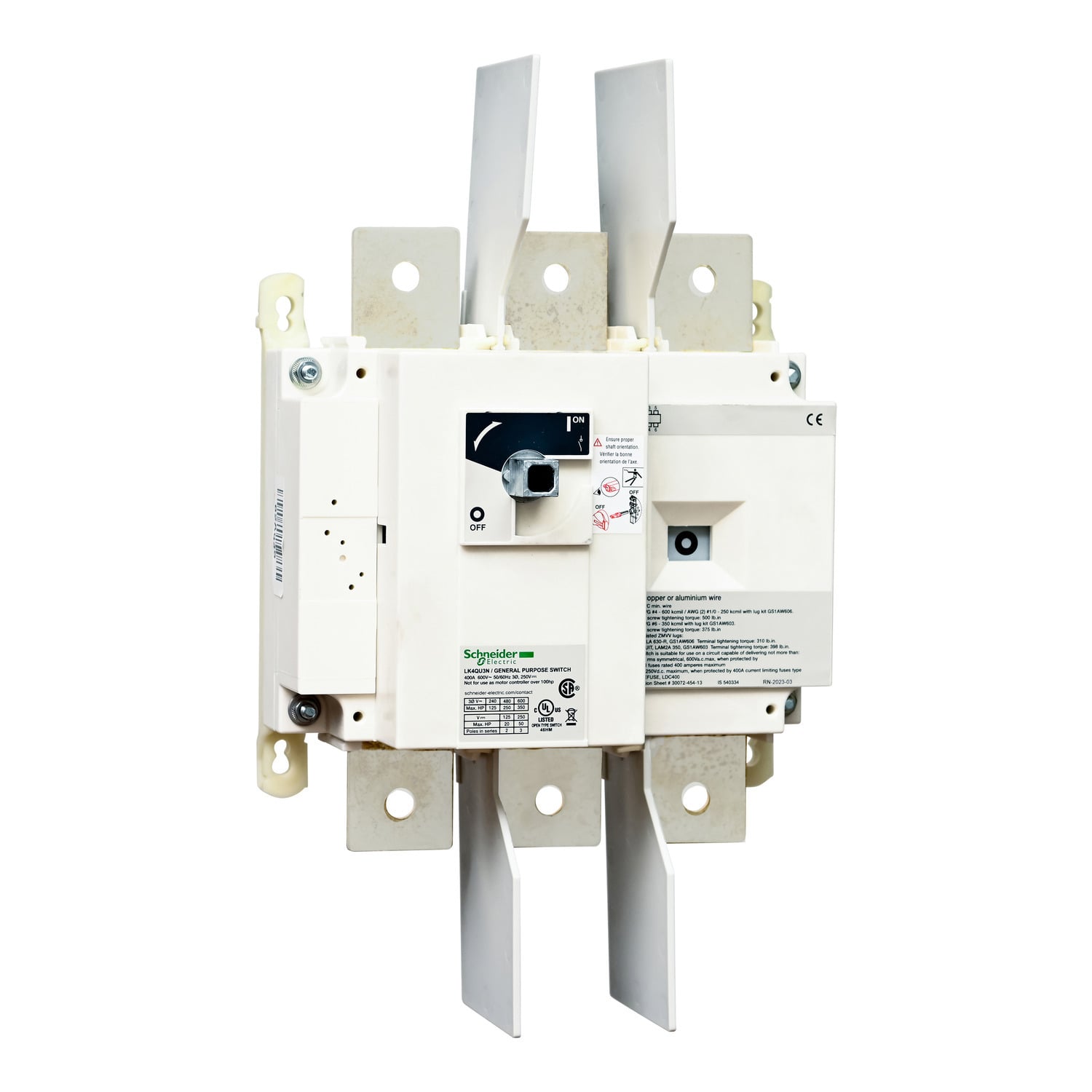 LK4QU3N TeSys Non-Fusible Disconnect Switch, 600 V AC, 400 A, 350 hp, 3 Poles