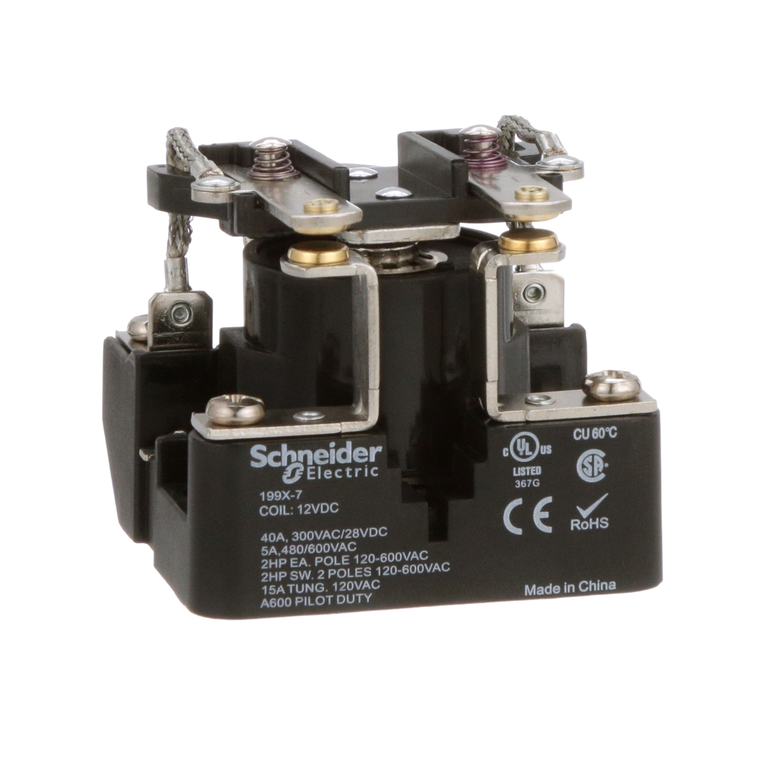 199X-7 199 Series Heavy Duty, 40 A, 2 Form A DPST contact, 12 V DC v coil