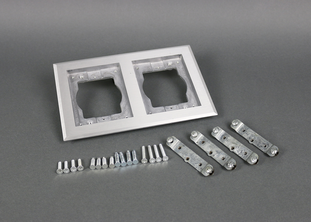 Floor Box Cover Plate Flange; Brushed Aluminum, Two Gang