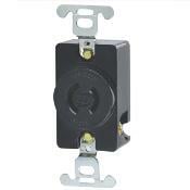 7210-B Single Grounding Locking Receptacle, 250 V AC, 20 A, 2 Poles, 2 Wires, Black