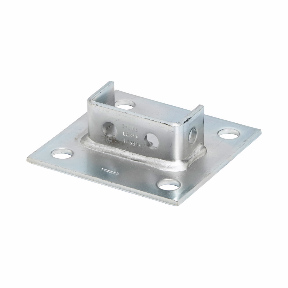 B281ASQZN Type U Square Post Base, 2 Channel, Centered Channel Position, 1-5/8 in H Base, For Use With 1-5/8 x 1-5/8 in B22A, B22B and B22C Series Side By Side Channel, Steel