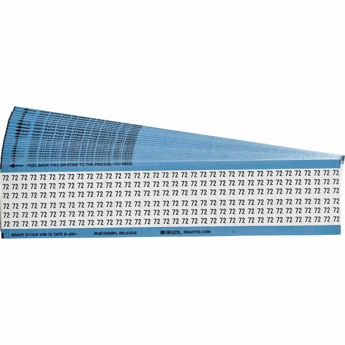 WM-72-PK WM Series Pre-Printed Solid Number Wire Marker Card, 1/4 in W, Black on White, B-500 Repositionable Vinyl Coated Fabric, 36 Markers per Card