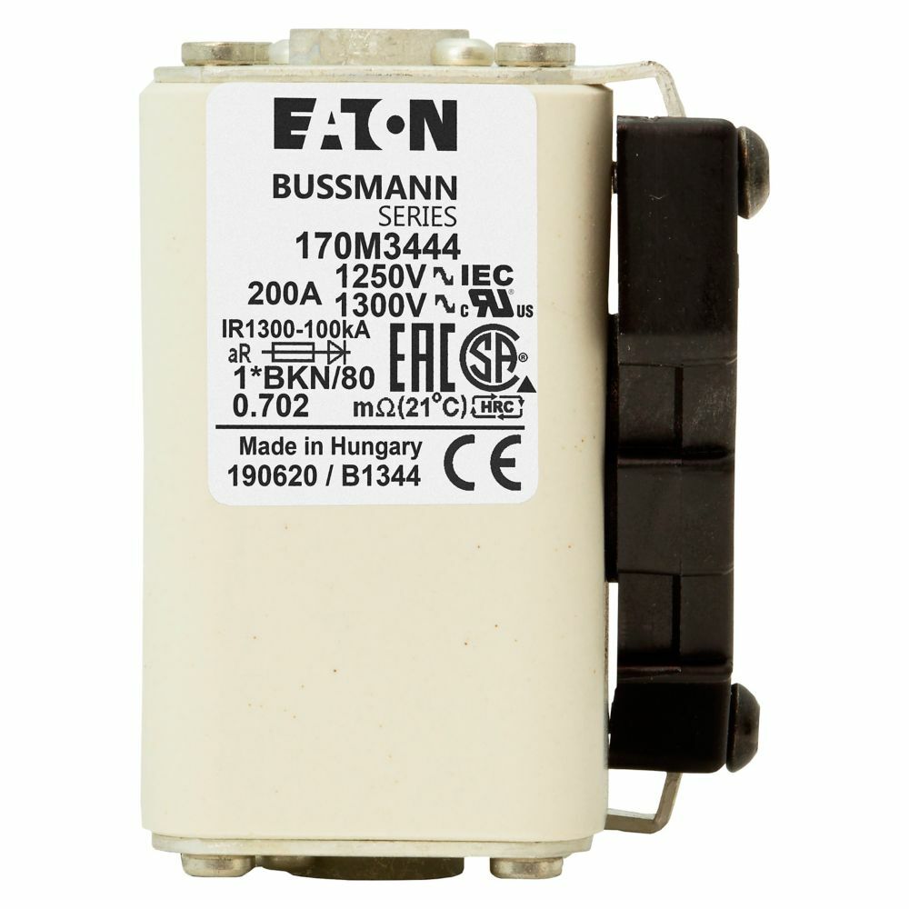 170M3444 Semi-Conductor High Speed Fuse, 200 A, 1.25 kV, 100 kA Interrupt, Class: aR, Square Body